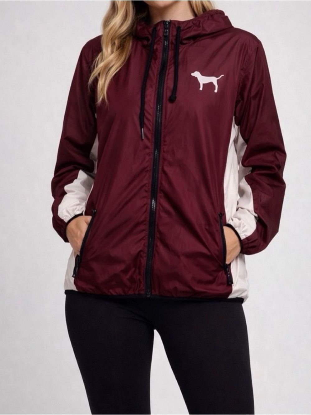 PINK Victoria's Secret Hooded Windbreaker (Maroon) - Picture 2 of 8
